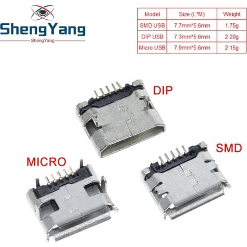 10pcs Micro USB 5pin no side Ox horn female usb socket Flat mouth four legs socket mini usb connector