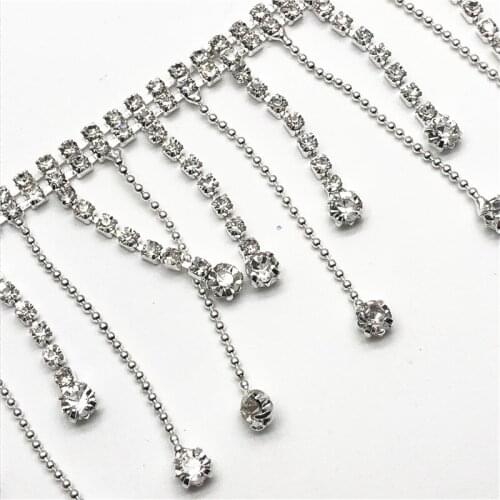10Yards Clear Glass Crystal Trimming Rhinestone Ribbon Silver Chain Trim Tassel Fringe Beads Crafts