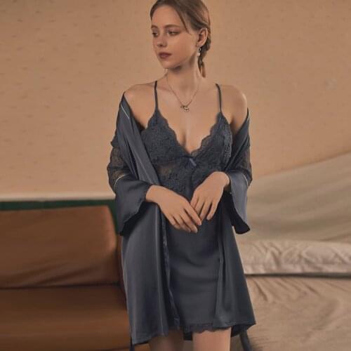 110 Two-piece Robe Nightdress Sets Robe Pajamas Women Sleepwear Set Sling Pijamas Women Sexy Silk Robes for Women Sleep Wear
