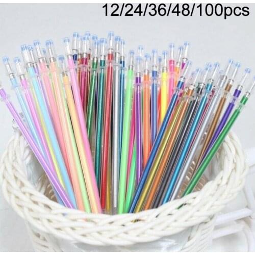 12/24/36/48/100Pcs Multicolor 1mm Writing Painting Plastic Gel Pen Replaceable Refills Многоразовая гелевая ручка
