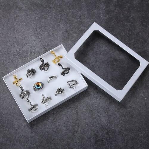 12Pcs Retro Snake Rings Evil Eye Opening Adjustable Size Hip Hop Women Punk Jewelry Men Rings Gift Box Set Wholesale