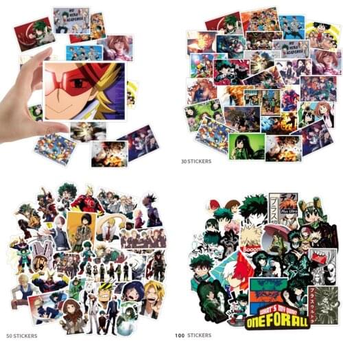 30/50/100 My Hero Academia Stickers Waterproof for Decal Laptop Hydro Flask Water Bottle Car Cup Computer Guitar DIY Decal
