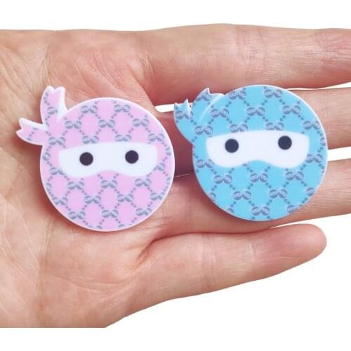 50pcs 2 Styles Mixed Cartoon Pink Blue Japanese Ninja Head Flatback Planar Resin Cabochon DIY Crafts Home Decoration Accessories