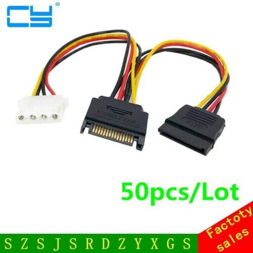 50pcs/lot SATA 15pin power to SATA 15pin & IDE 4pin Power Splitter cable for Motherboard and Hard disk