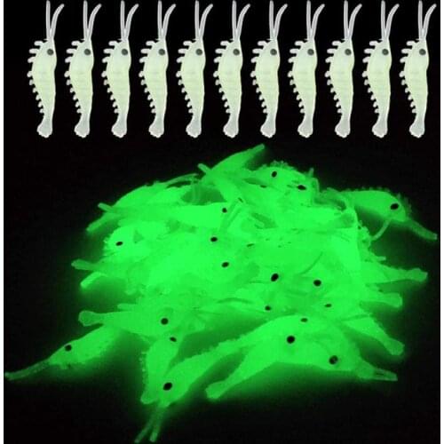 50Pcs Luminous Shrimp Fishing Bait Soft Lure Worms Glow Shrimps Fishing Lures for Bass Crappie Fishing Lures 3.5cm