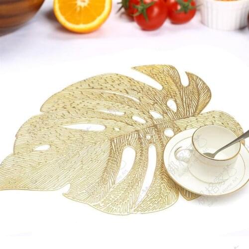 6 Pcs Hollow Leaf Placemat For Kitchen PVC Table Mat Decorative Table Pad Simulation Leaves Coasters Home Decoration Dinner Mat