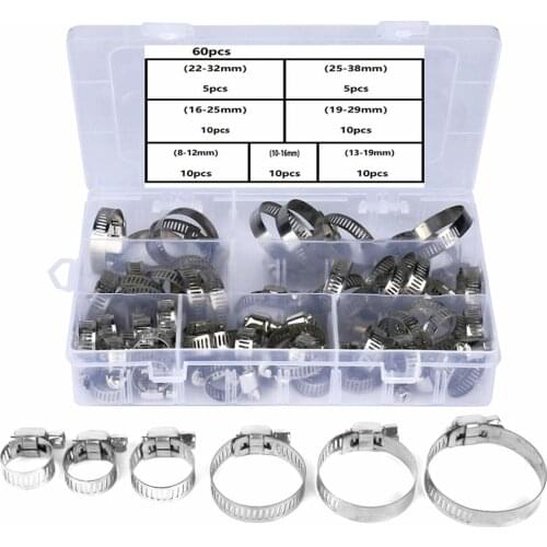 60 Pieces Portable Hose Clamp Stainless Steel Adjustable Fuel Line Clamp Water Pipe Hose Clamp 8-38mm Series