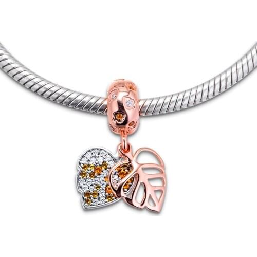 Fits for Pandora Beads Bracelets 100% 925 Sterling Silver Jewelry Sparkling Leaves Pendants Charms with Free Shipping