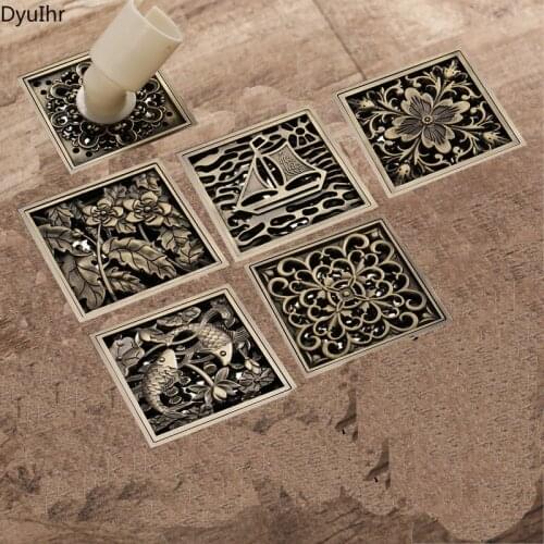 Bathroom Bronze Bronze Carved Antique Floor Drain Large-flow Anti-insect, Anti-reflection and Odor-proof Floor Drain DyuIhr