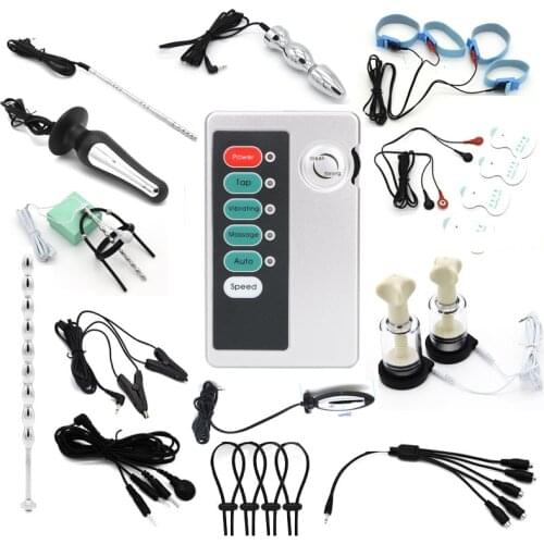 Electro Shock kit Anal Butt Plug Prostate Massage Electric Stimulate Cock Ring Nipple Sucker Urethra Plug Sex Toy For Women Man