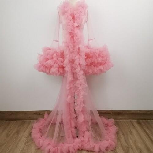 Photo Shoot Couture Tulle Long Sleeves Robe Floral Dress Pregnant Voile Gown for Maternity Photography Prop Baby Shower Gift