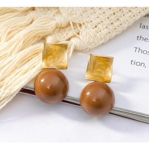 Geometric Hemispherical Coffee Earrings For Women Korean Round Vintage Stud Earrings Party Jewelry