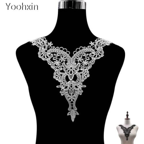 HOT flower white black embroidery DIY lace collar Fabric Sewing ribbon trim Applique neckline craft cloth Wedding home Textile