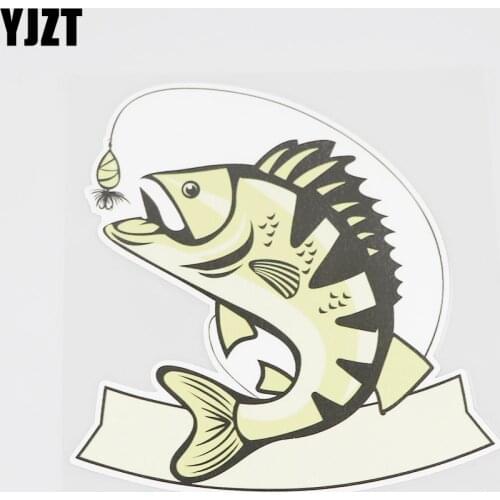 YJZT 14.9CMX15.2CM Interesting Fish Car Sticker Fishline Fish Hook Pvc Decal 6A-0274