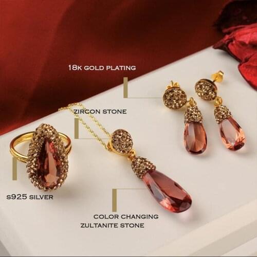 Zultanite Jewelry Set, Zultanite Ring + Necklace+Earrings, Handmade Woman Silver Teardrop Zultanite Jewelry Set,color changing