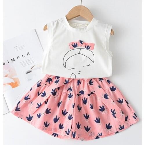 Girls Casual Clothing Sets 2021 New Summer Kids Sleeveless Cartoon Vest and Floral Short Pants Outfits Children Baby Set Suit