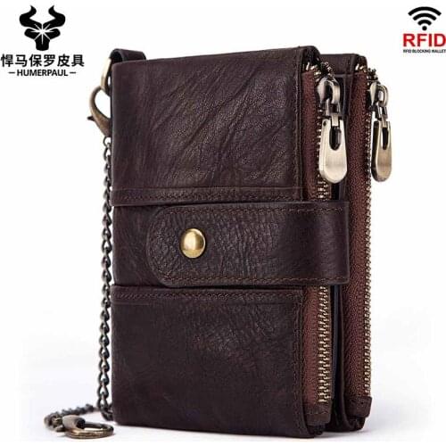 RFID anti-theft wallet leather multi-purpose zipper retro mad horse leather mens bag casual change