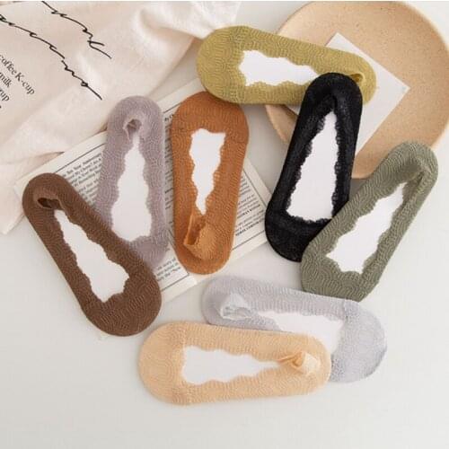 Mesh Boat Socks Summer Invisible Non-Slip Womens Cotton Socks Spring And Summer New Jacquard Socks Silicone Ankle Rowing Socks