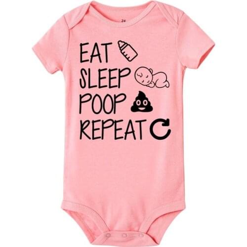 Newborn Summer Romper Eat Sleep Poop Repeat Infant Toddler Baby Boy Girl Funny Letter Romper Jumpsuit Clothes Outfit