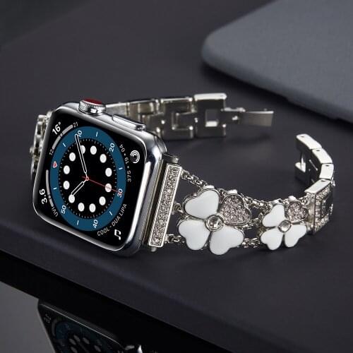 Metal Carved Heart-shaped Petal Strap for Apple Watch Band Series 6 SE 5 4 3 Bracelet for Iwatch 40mm 44mm 38mm 42mm Chain Belt