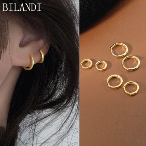 Bilandi Fashion 1 Pair Golden Small Hoop Earring For Women Style Puck Rock Vintage Metal Round Earrings For Girls Jewerly Gifts