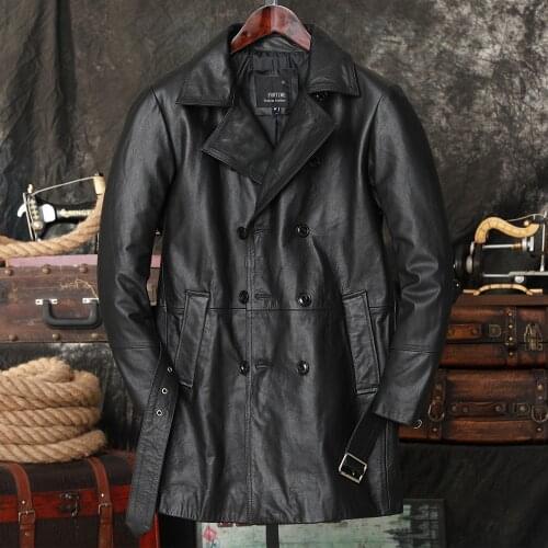 2021 Mens Genuine Cowhide Mid-Length Leather Jacket, Motorcycle Business Casual Cowhide windbreaker Jacket Coat ,Plus Size