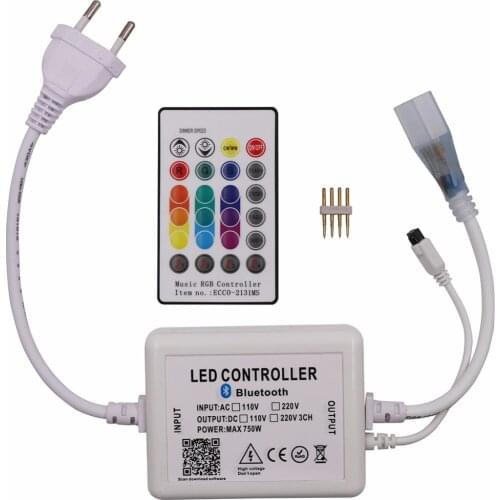 220V 110V Music RGB Led Controller 750W DIY BT IOS/Android APP Bluetooth with 24key IR Remote Controller 8mm/10mm PCB Connector