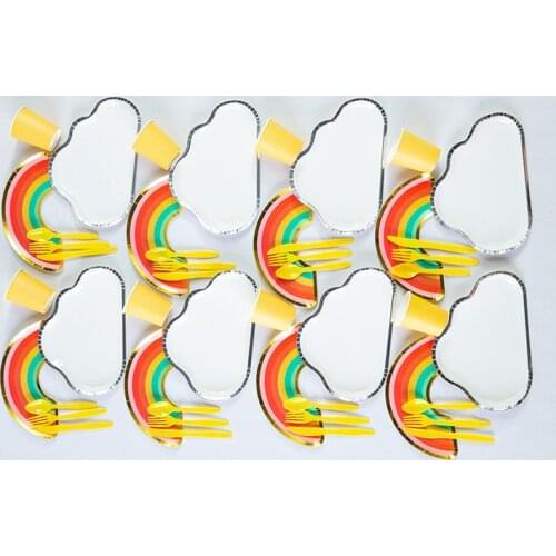 40pcs/set Cartoon Disposable Tableware Set Rainbow Cloud Plates Cups Birthday Wedding Party Baby Shower Supplies Decor