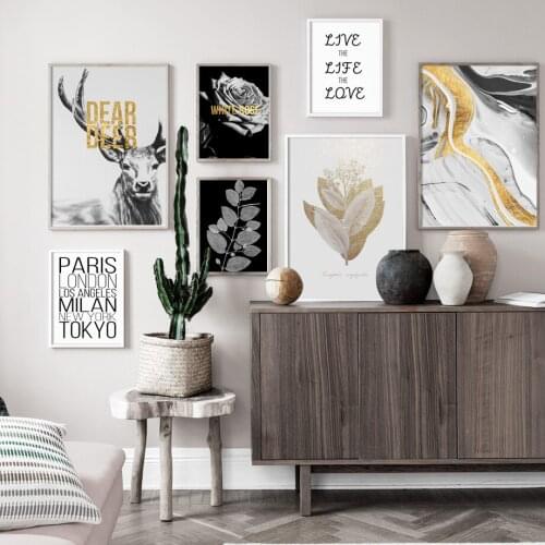 Deer Hand White Rose Leaf Wall Art Print Canvas Painting Nordic Canvas Poster and Prints Wall Pictures for Living Room Decor