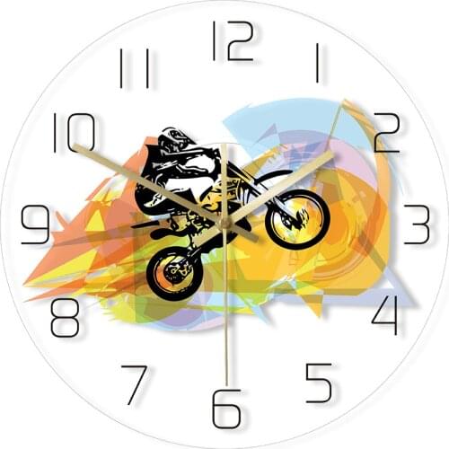 Dirt Motorbike Rider Wall Watch Clock Color Changing Motocross Bike Night Light Print Remote Control Horloge Home Decor Hanging
