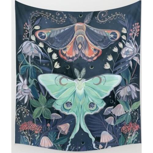 Luna Moth Tapestry Plant Flower Wall Hanging Room Bedspread Beach Mat Tapestries Psychedelic Home Decoration Accessories
