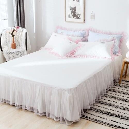 Cilected 100% Cotton Lace Solid Color Bed Skirt One-Piece INS Princess Wind Non-Slip Bedspread Sheet Mattress Protection Cover