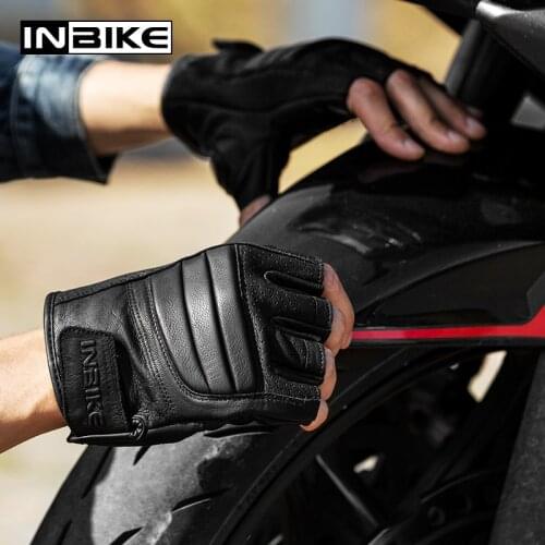 INBIKE Summer Goat Leather Cycling Gloves 2020 Men Breathable Half Finger Motorcycle Motorbike Motocross MTB Bike Bicycle Gloves