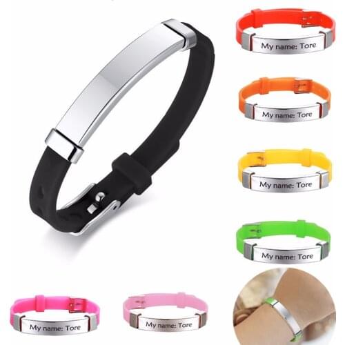 LIKGREAT Personalize Kids Baby ID Bracelets Soft Silicone Rudder Stainless Steel Children Girls Boys Custom Emergency Name Phone