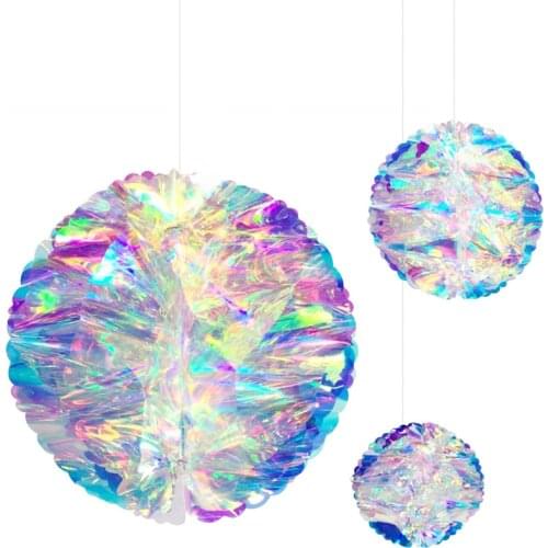 NICROLANDEE Rainbow Party Decoration Film Glowing Honeycomb Ball DIY Color Christmas New Year Shop Window Homes Decor Supplies