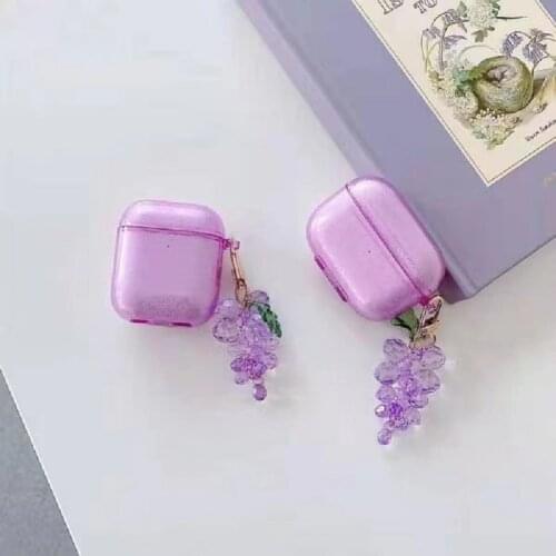 Simple Purple Glitter Case for AirPods 1 2 Wireless Bluetooth Earphone Cover for AirPods Pro Transparent Soft Case With Pendant