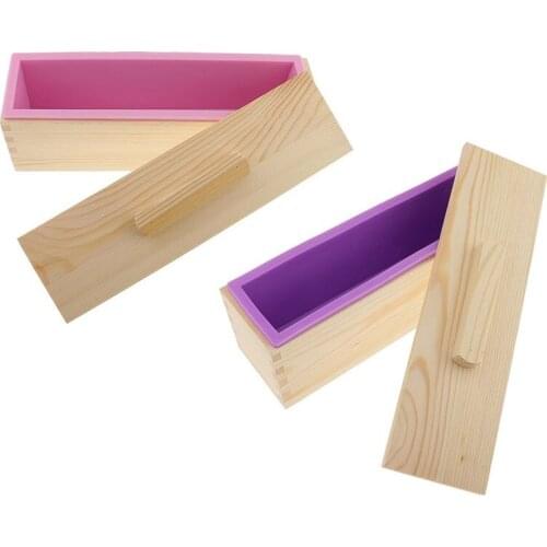 Practical DIY Handmade Soap Silicone Mold - rectangular soap mold with wooden box and wooden lid - 900ml