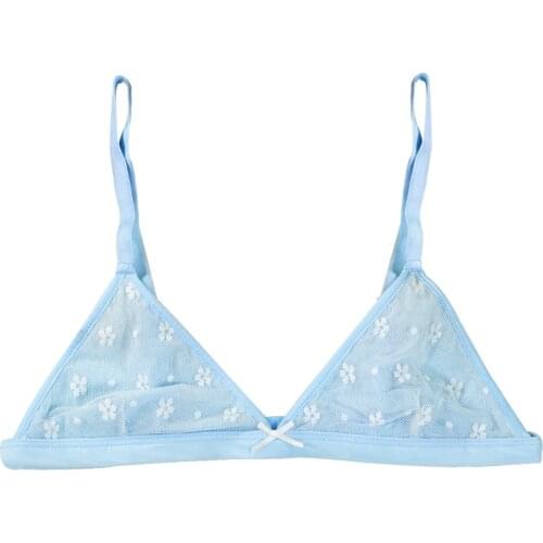 Sexy Lace Bralette Top Women Underwear Mesh Soft Bra Wireless Bralete Women Unpadded Triangle Brassiere Blue Intimates Lingerie