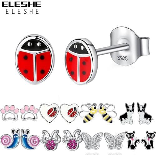 ELESHE 925 Sterling Silver Earrings Insect Honey Bee Animal Dog Cat Stud Earrings for Women Girls Kids Fashion Jewelry Gift