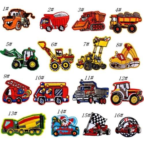 Cute Cartoon Engineering Truck Excavator Patches Girls Iron on Embroidery Badge Clothing Sewing Bag Transportation Car Stickers