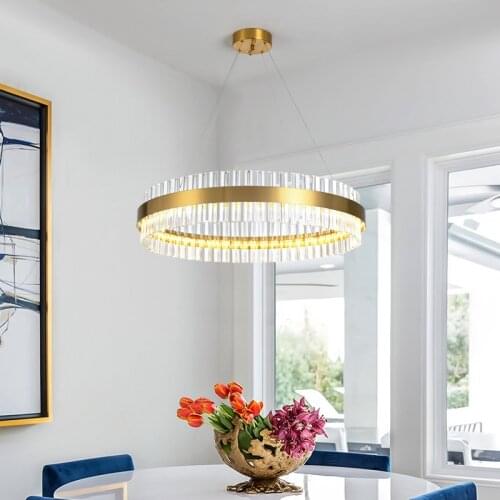 Modern Led Pendant Lamp for Living Dining Room Gold Circle Ring Hanging Chandeliers Lights Home Kitchen Loft Lighting Fixture