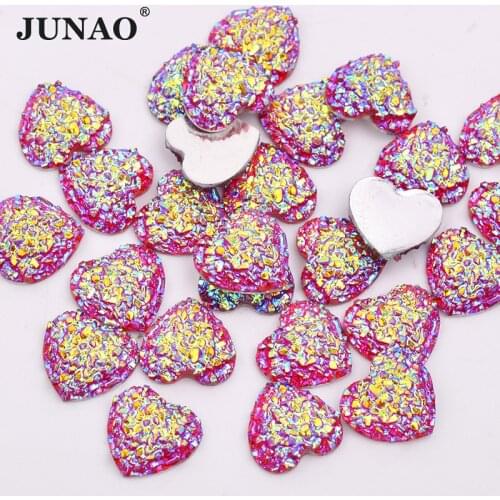 JUNAO 12mm 100pcs Glitter Red AB Heart Rhinestone Sticker Flat Back Crystal Applique Resin Stones Non Hotfix Strass For Crafts