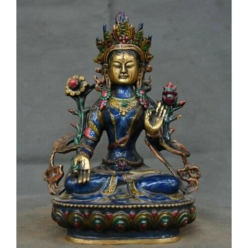 Tibetan Brass Cloisonne Enamels Tara Spirit of Compassion Goddess Statue