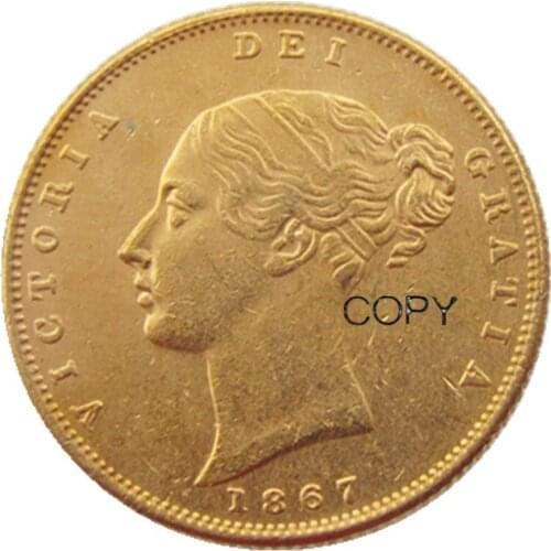 UK 1867-PS Queen Victoria Young Head Gold Coin Very Rare Half Sovereign Die Copy Coins