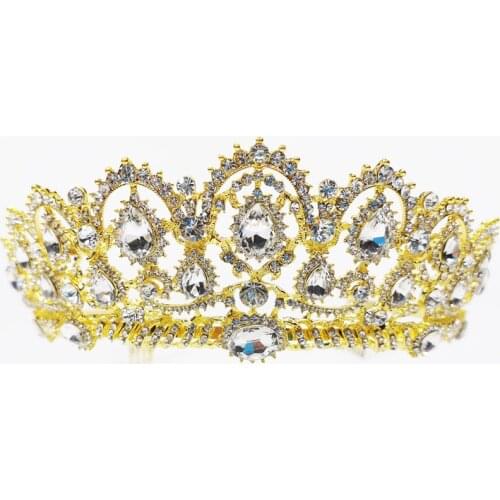 Gold Color Crown Ornament Bridal Wedding Accessories Simple Alloy Diamond-Studded Bridal Dress Jewelry With Comb BH