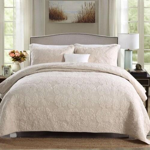 Quality Solid Bedspread on the Bed Quilt Set 3PC Embroidered Cotton Blanket for Bed Covers Pillowcase Queen Size Summer Coverlet