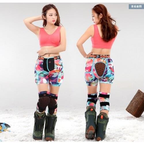 Adult ski protector pink camouflage impact shorts hip pads womens mens snowboarding safety gear hip knee guard Hockey pants