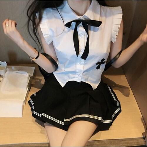 New Summer Harajuku Hot Girl Kawaii Black Slim Skirts Streetwear Fashion Punk High Waist Mini Skirt Suit