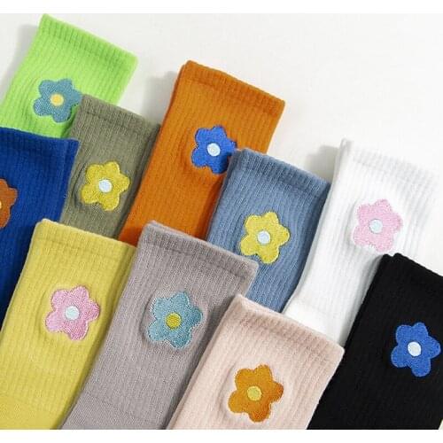 Japanese Korean Harajuku Style Kawaii Socks Women Streetwear Flower Embroider Cute Socks Autumn Winter for Ladies