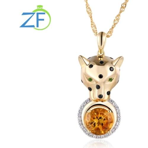 GZ ZONGFA High Quality Charm Natural Citrine Unique 925 Sterling Silver Animal Necklace Women Unisex